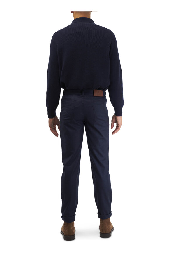 Brunello Cucinelli - Navy Blue Cashmere Ribbed Quarter Zip Pullover