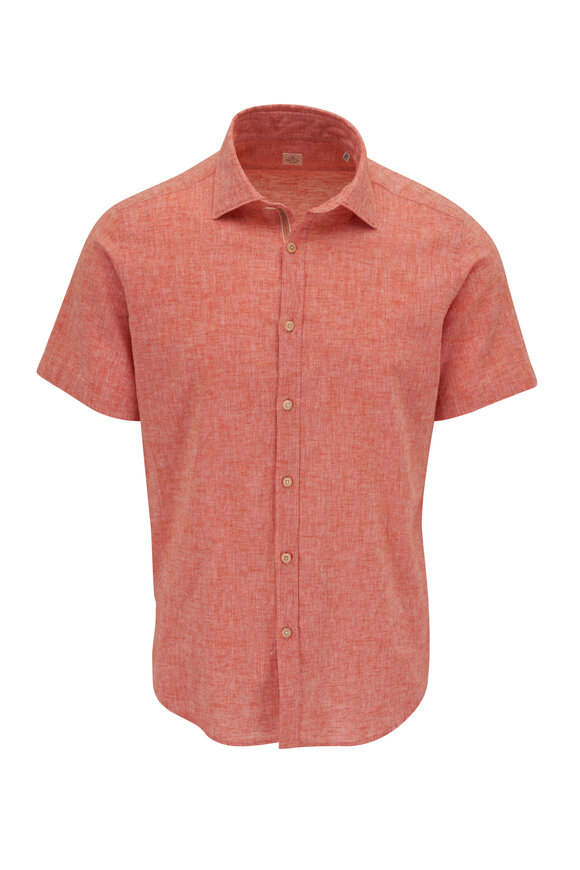 GMF Orange Linen & Cotton Short Sleeve Button Down