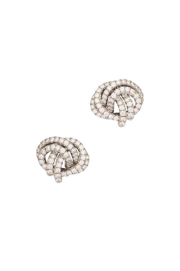 Kwiat Platinum Entwine Open Knot Diamond Stud Earring - view 1