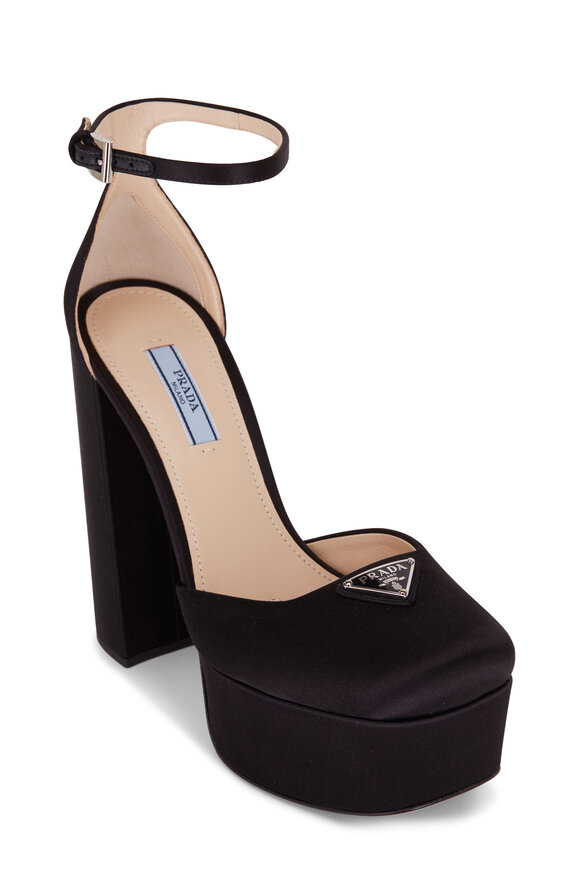 Prada - Black Satin Platform Pump, 135mm