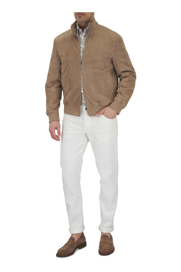 Brunello Cucinelli - Beige Suede Bomber Jacket 