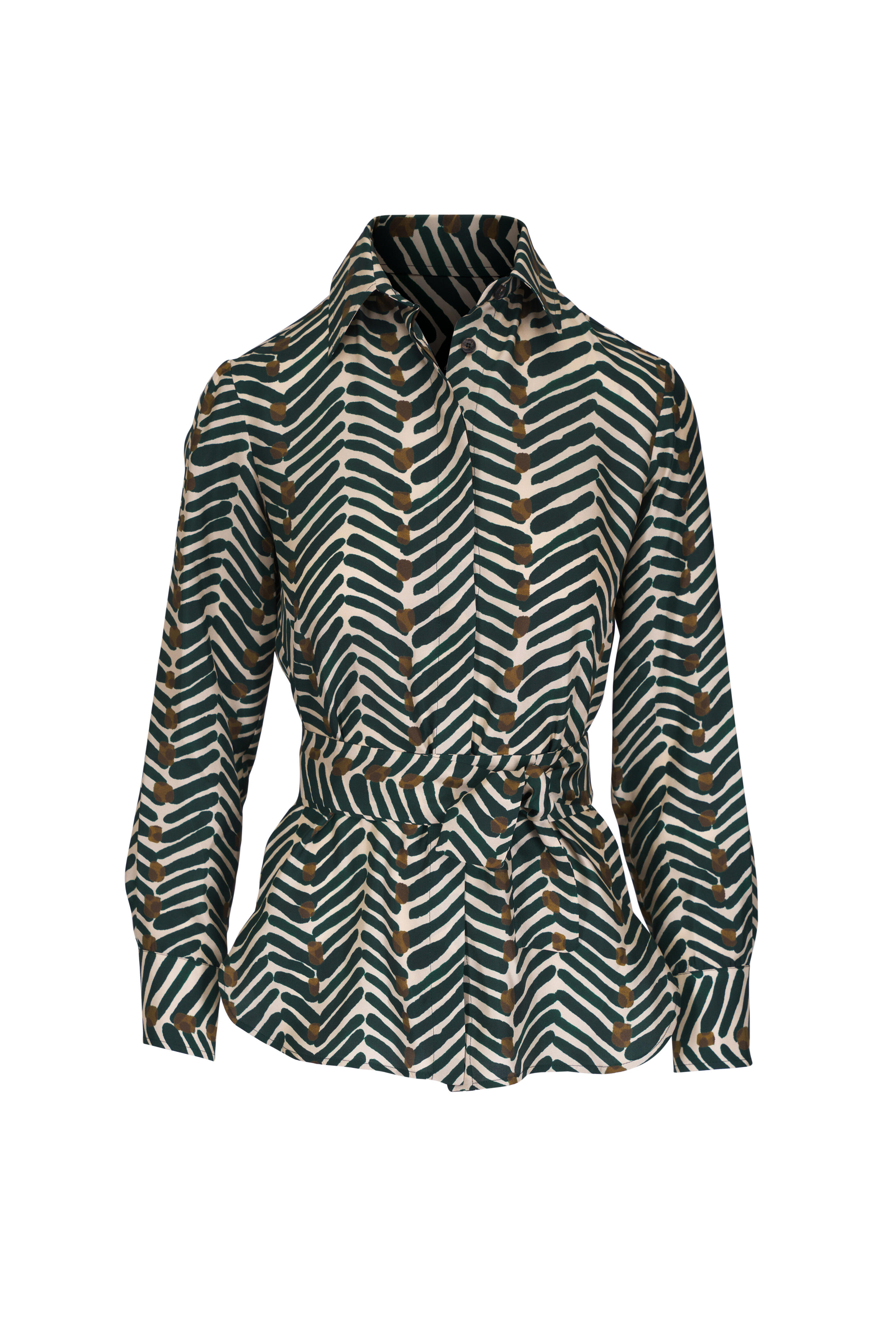 Kiton - Green & White Print Silk Blouse