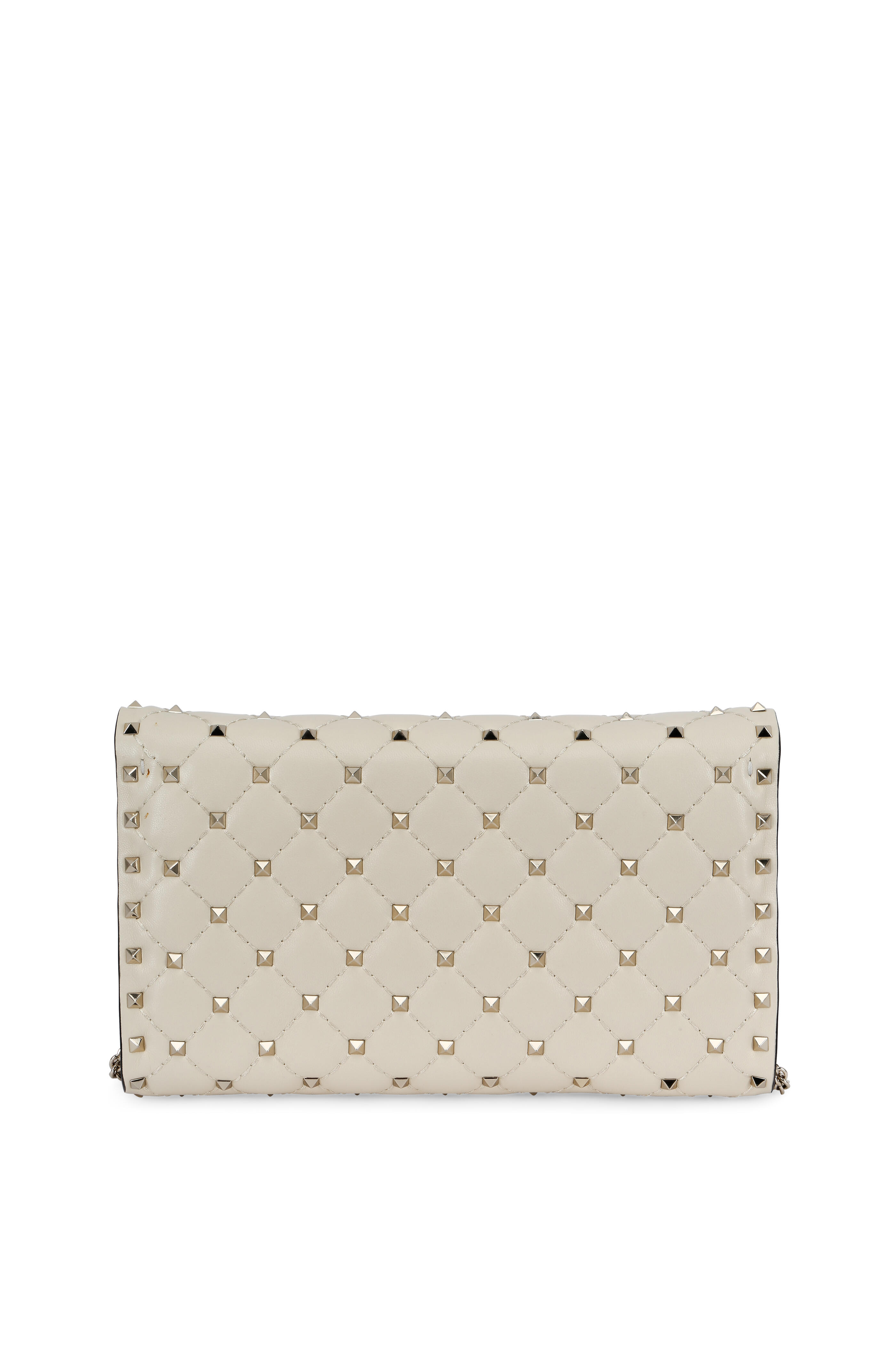 Valentino Garavani Women's Ivory Leather Brass Vlogo Stud Shoulder Bag | by Mitchell Stores