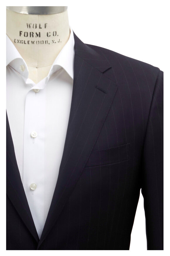 Canali - Navy Blue Striped Worsted Wool Suit