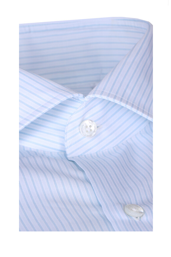 Finamore Napoli Aqua Stripe Cotton Sport Shirt - view 2