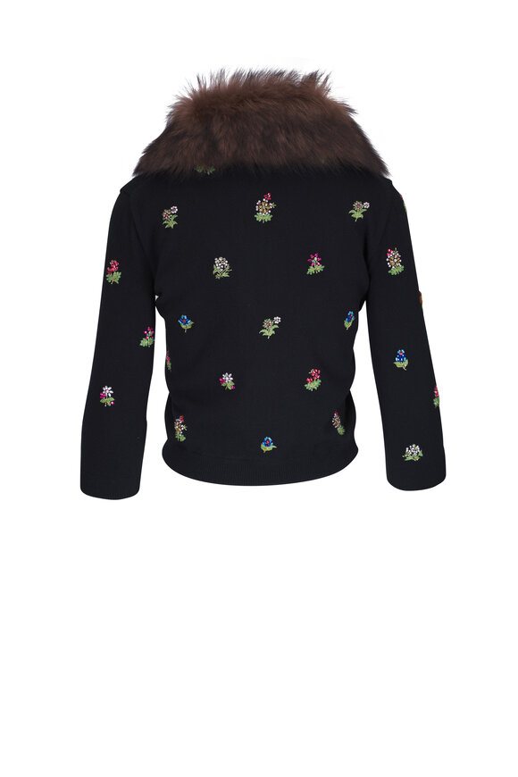 Valentino - Black & Floral Crystal Embellished Cardigan