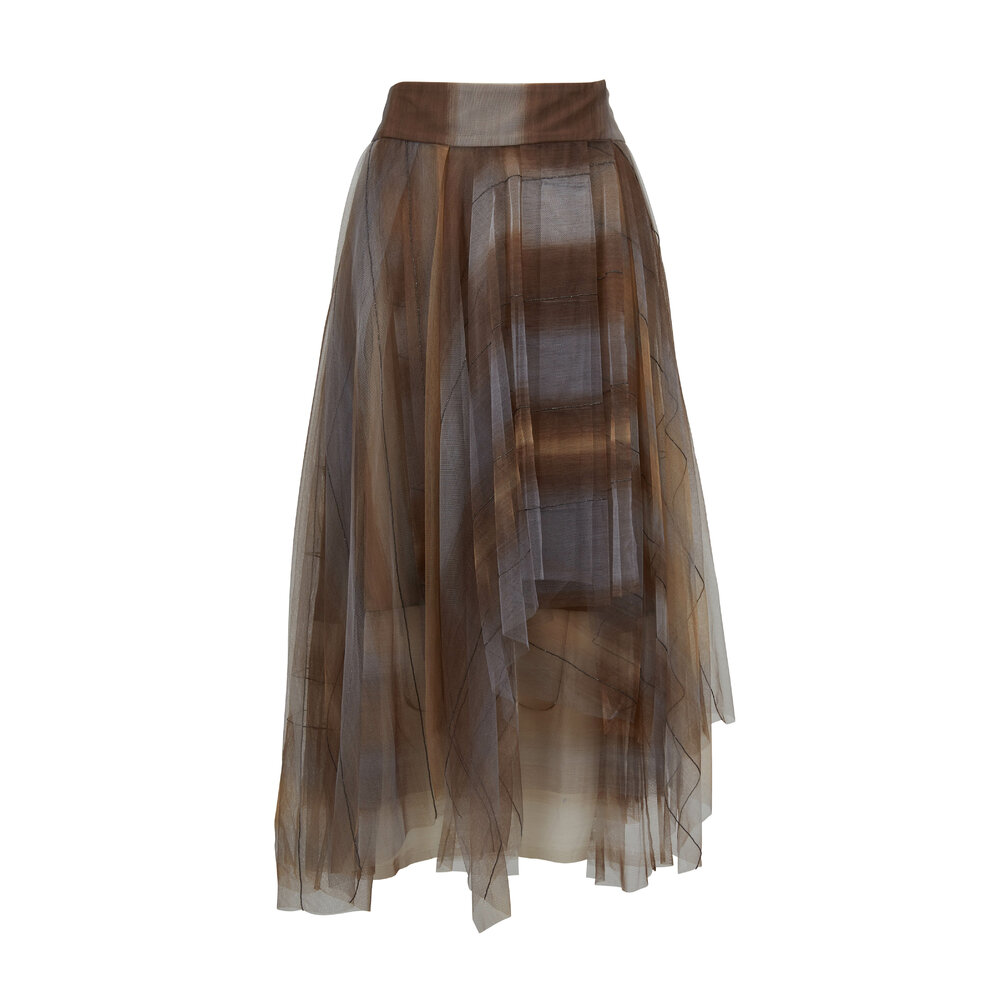 Brunello Cucinelli - Grey Striped Plaid Tulle Monili Trim