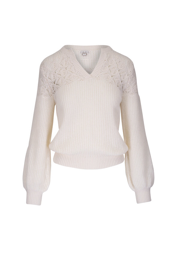 Agnona Off White Cashmere & Linen Knit Sweater