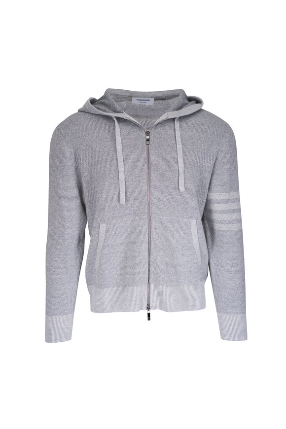 Thom Browne Gray Striped Textured Linen & Cotton Zip Hoodie