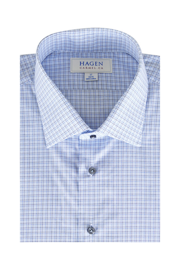 Hagen Shirts Carmel Ocean Blue Check Cotton Dress Shirt - view 1