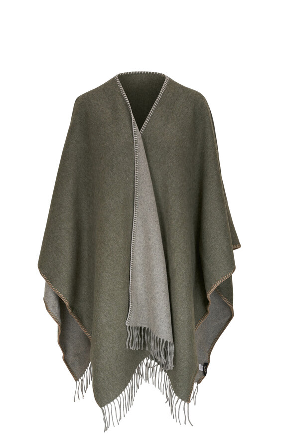 Alonpi Green & Gray Cashmere Poncho 