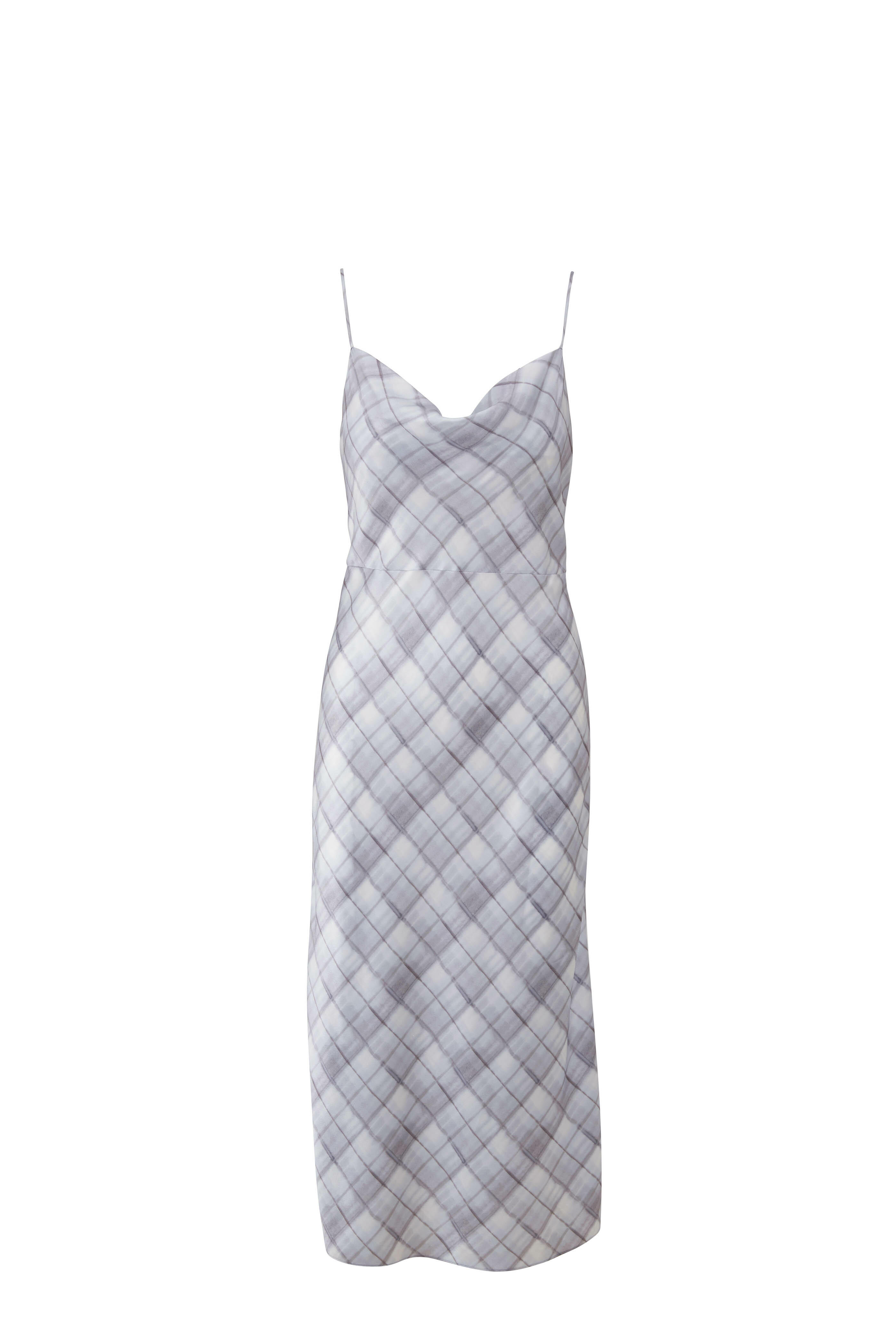 Vince - Powder Blue Hazy Plaid Sleeveless Slip Dress