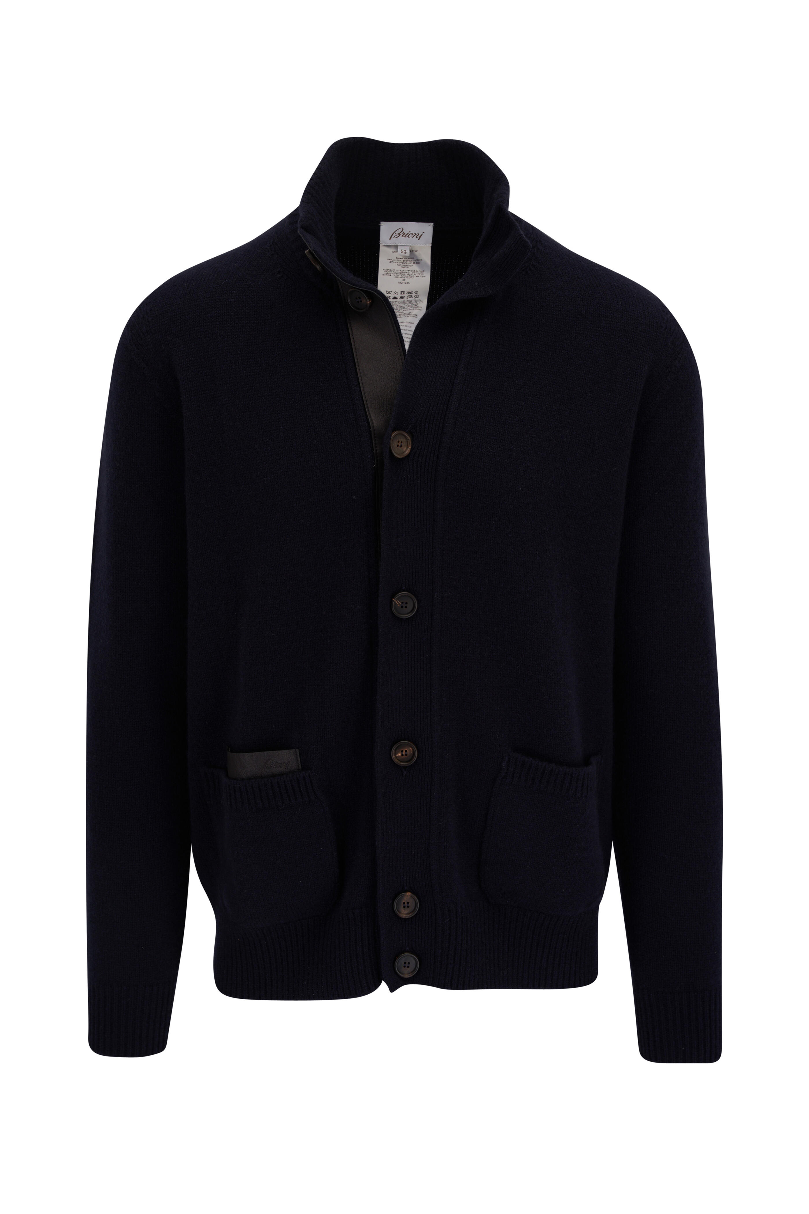 Brioni - Navy Cashmere Blouson Button Cardigan | Mitchell Stores