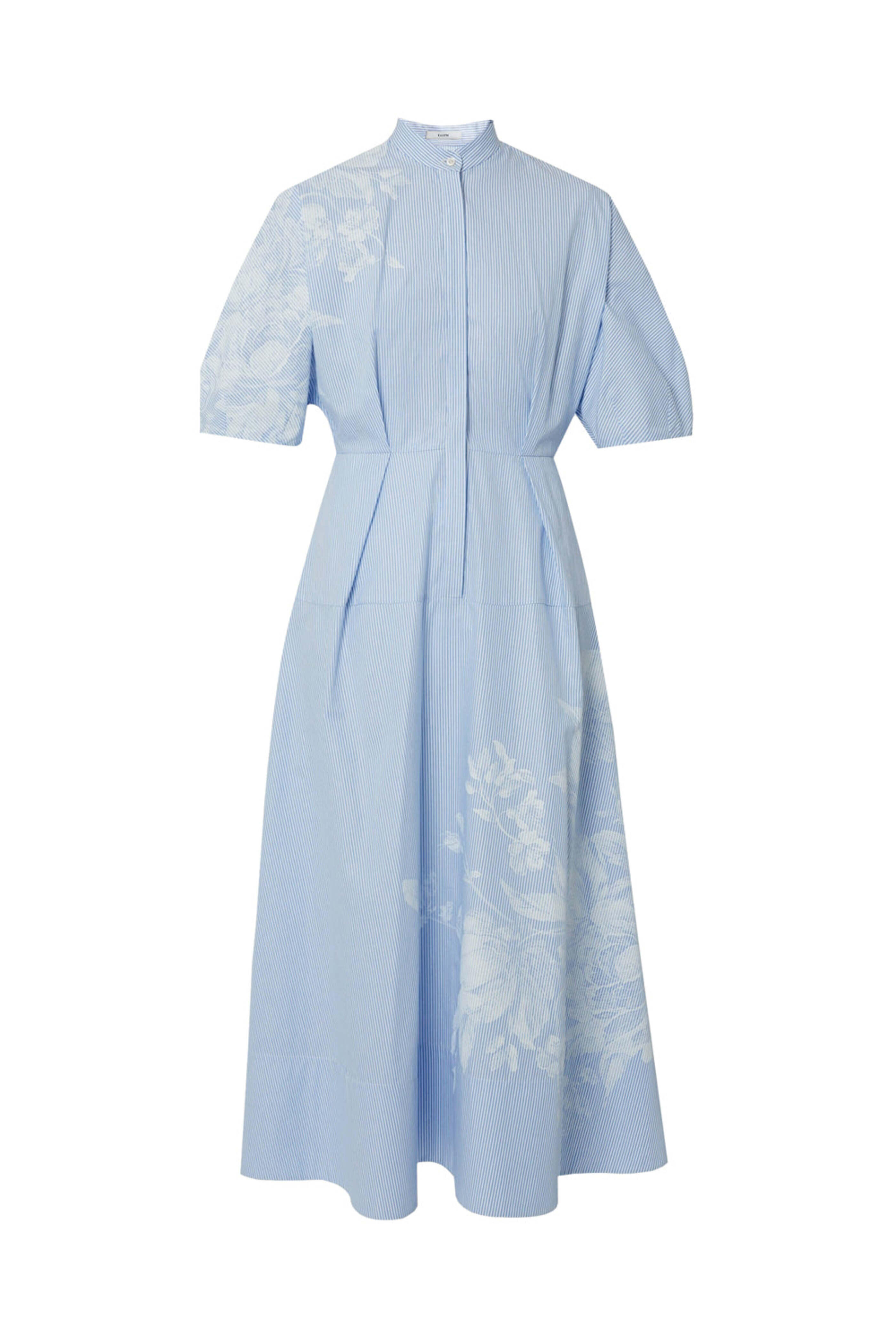Erdem - Violetta Etch Blue Short Sleeve Midi Shirtdress