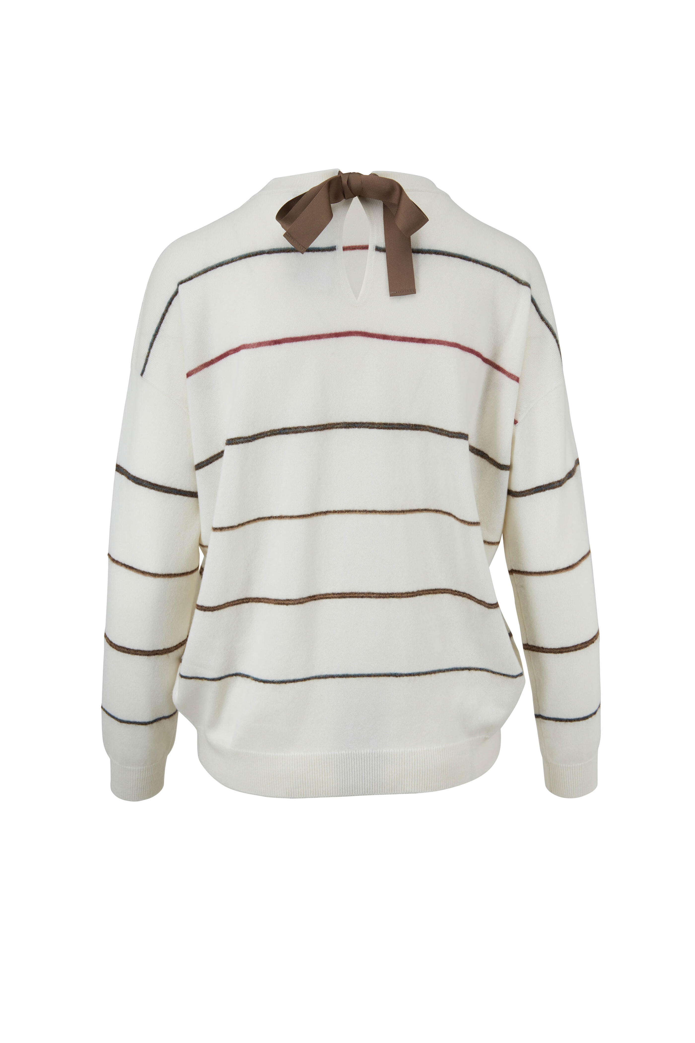 Brunello Cucinelli - White & Multicolor Striped Cashmere Sweater