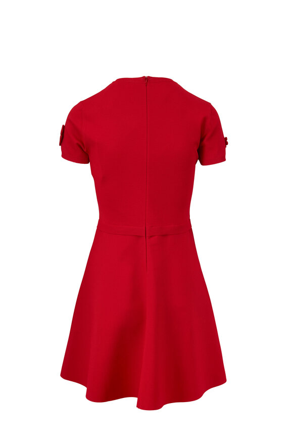 Valentino - Red Embroidered Daisy Stretch Knit Dress
