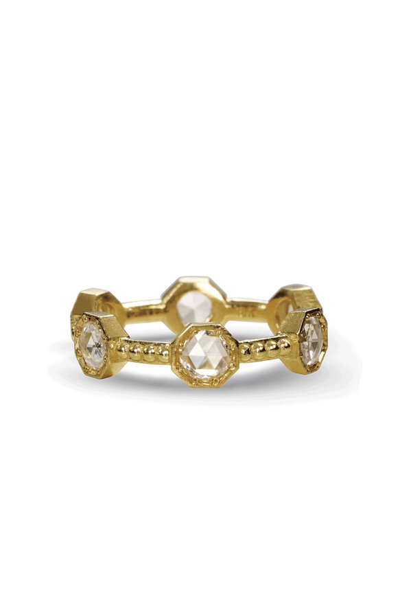 Sylva & Cie Rose Diamond Hexagon Caviar Ring - view 1
