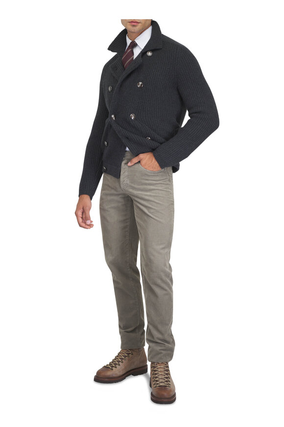 Brunello Cucinelli Charcoal Gray Cashmere Double Breasted Cardigan - view 2