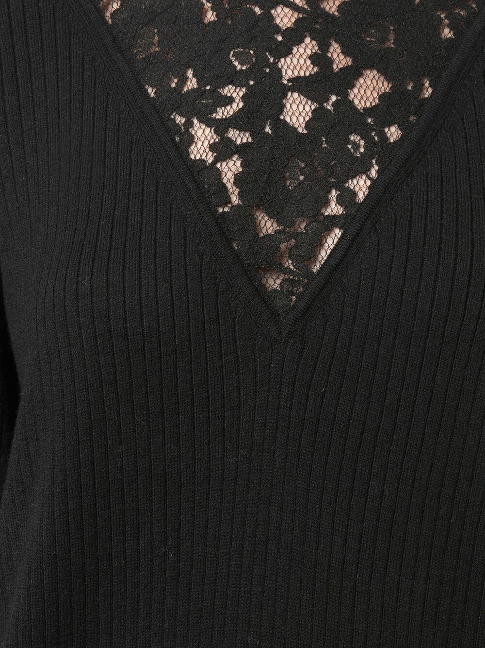 See by Chloé - Black Illusion Lace Wool & Cotton Sweater
