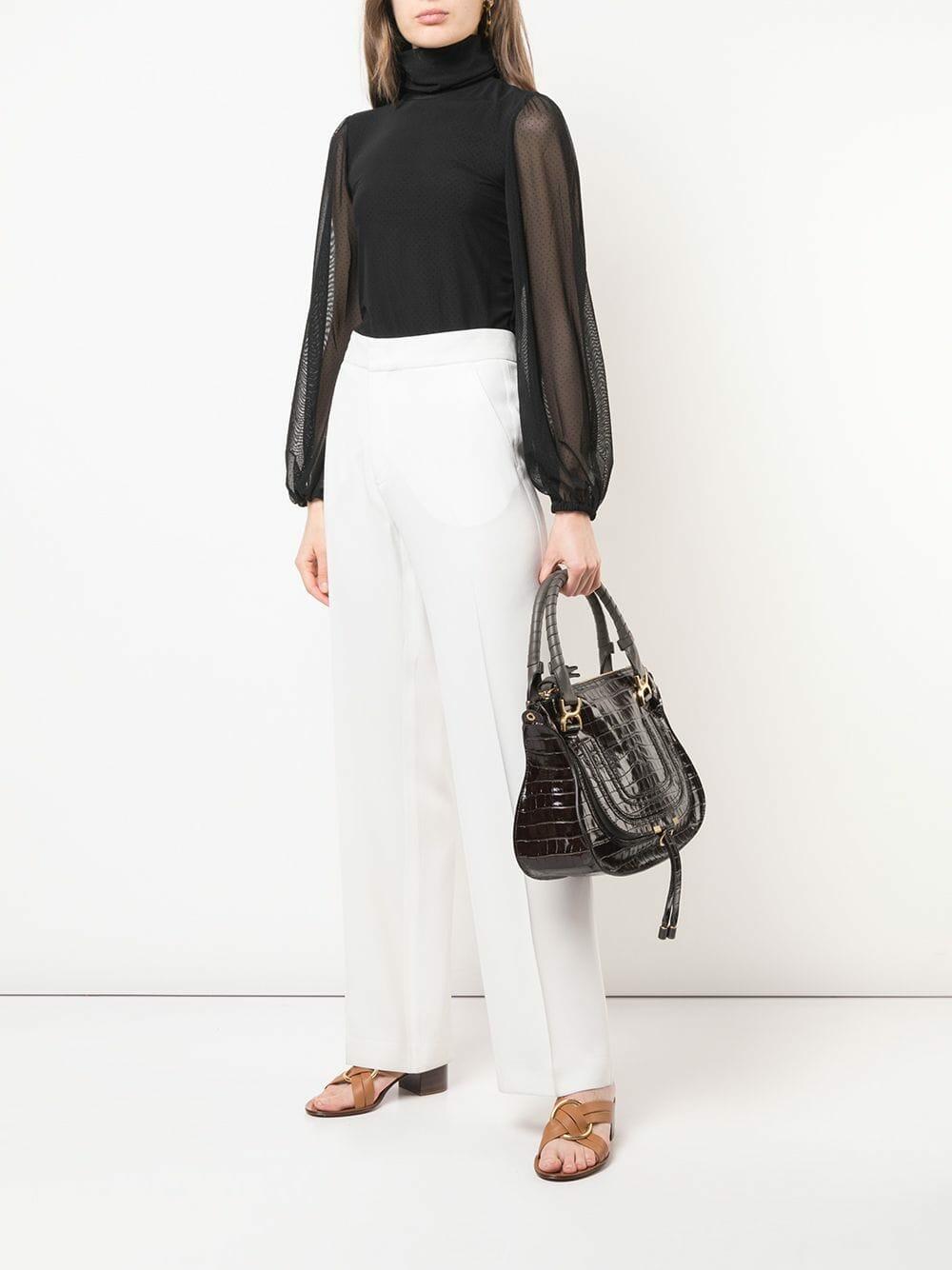 Chloé - Marcie Brown Croc Embossed Leather Medium Bag