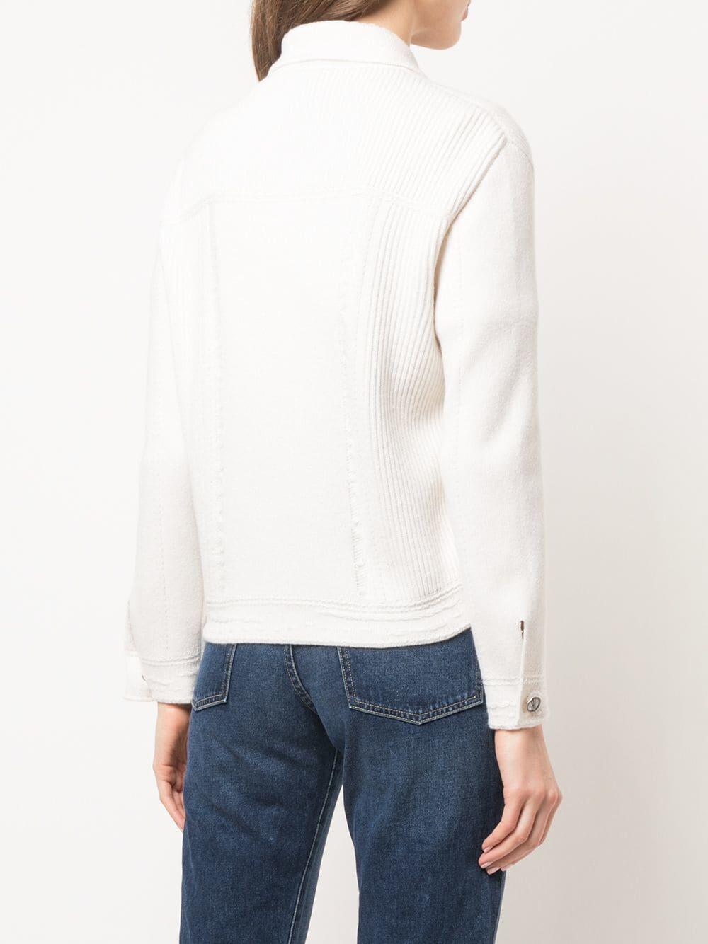 Barrie - White Cashmere & Cotton Knit Denim Style Jacket