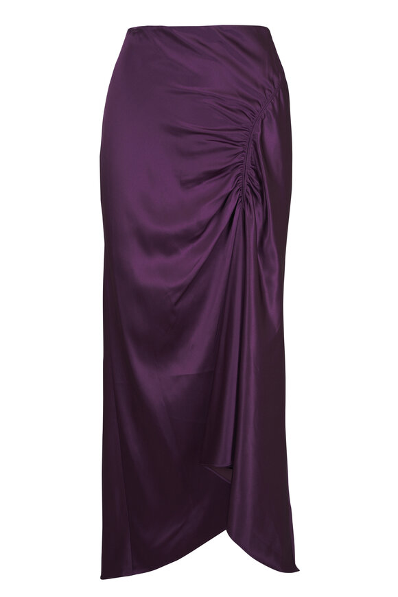 Veronica Beard Felecia Dark Eggplant Satin Midi Skirt - view 1
