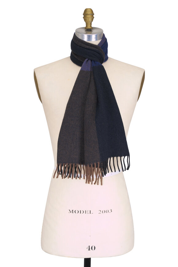 Chelsey Imports Navy Blue Four Square Print Cashmere Scarf - view 1