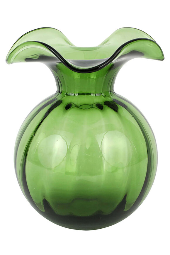 Vietri Medium Dark Green Hibiscus Glass Fluted Vase