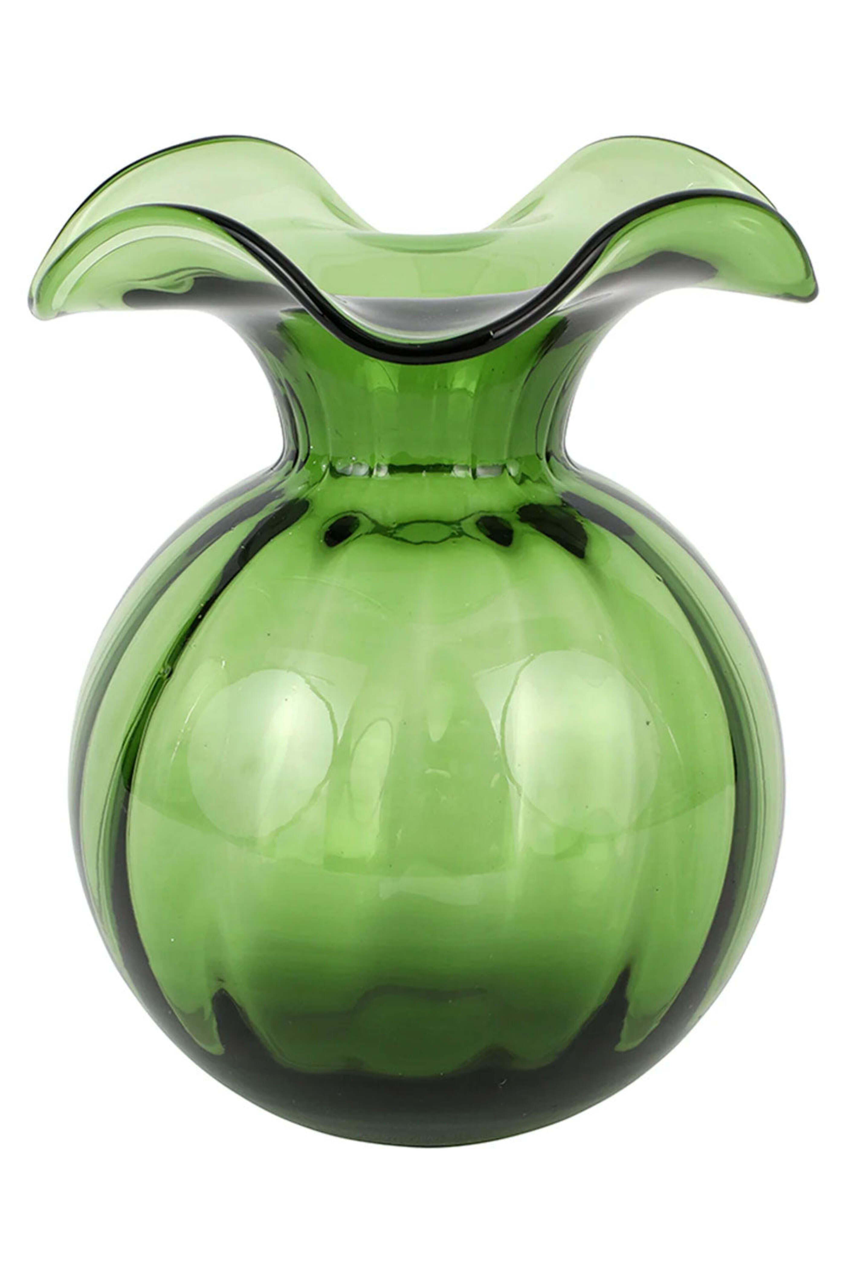 Vietri - Medium Dark Green Hibiscus Glass Fluted Vase