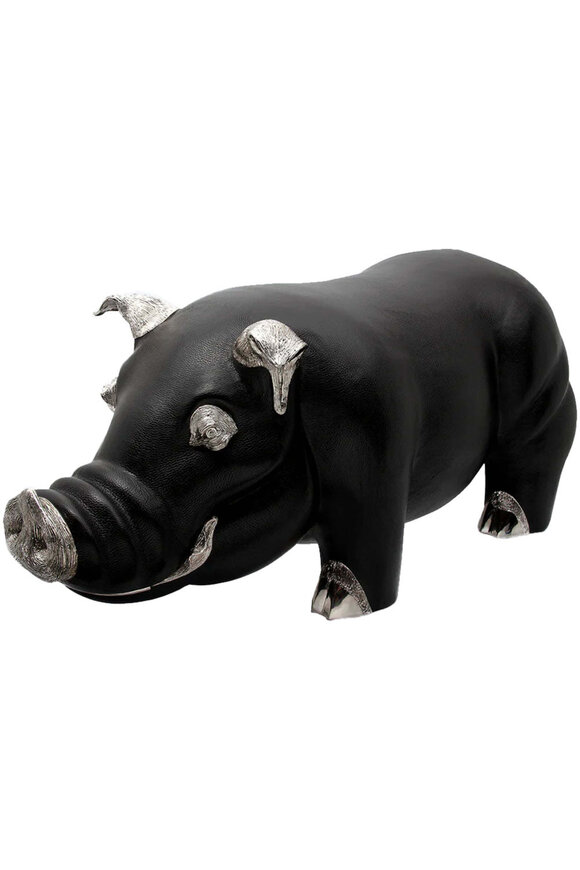 Lotus Arts De Vivre Brown Leather Pig Stool