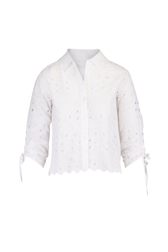 Frame The White Paisley Eyelet Cinch Sleeve Shirt - view 1