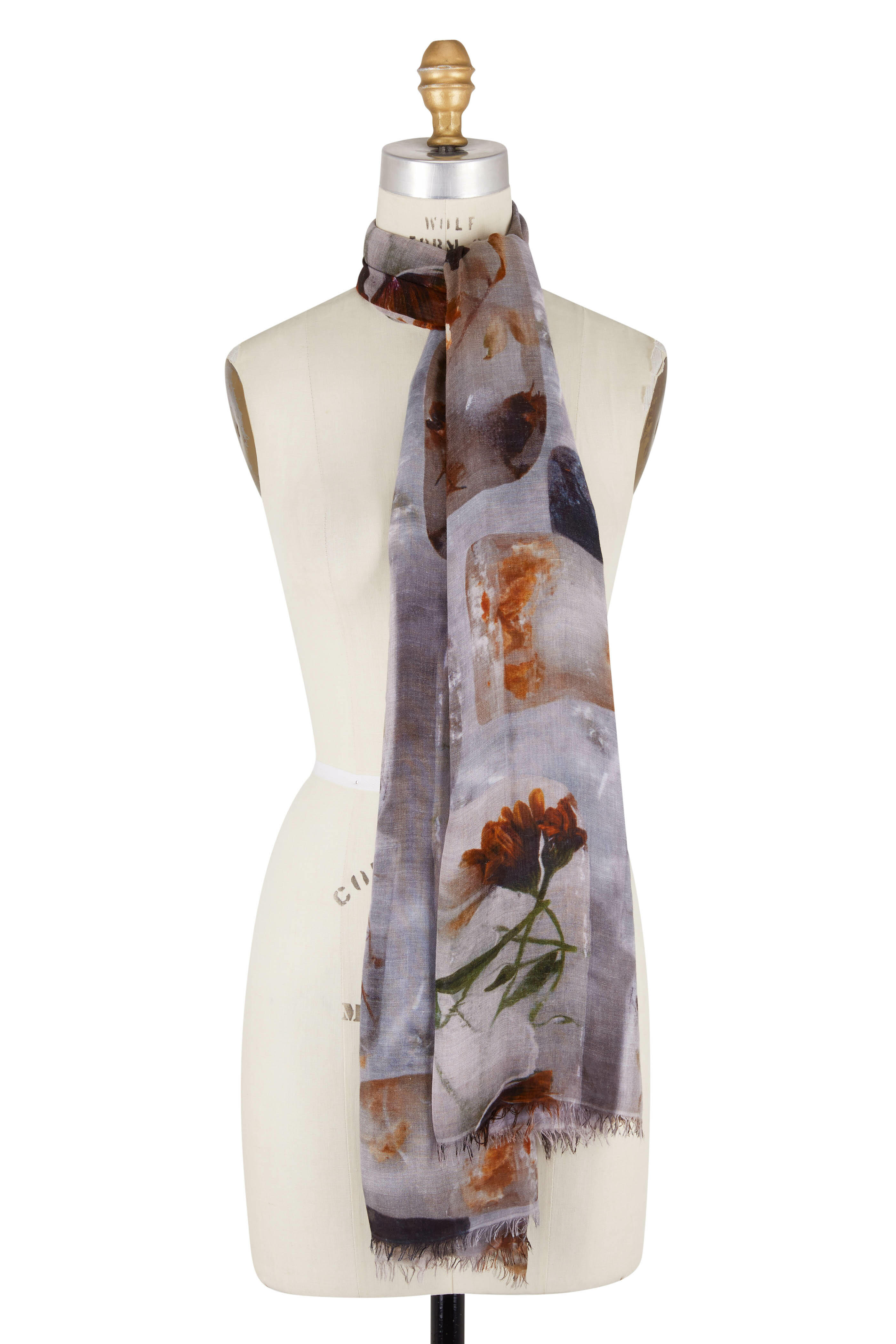 Faliero Sarti - Ice Cubes Gray & Beige Rayon Blend Scarf
