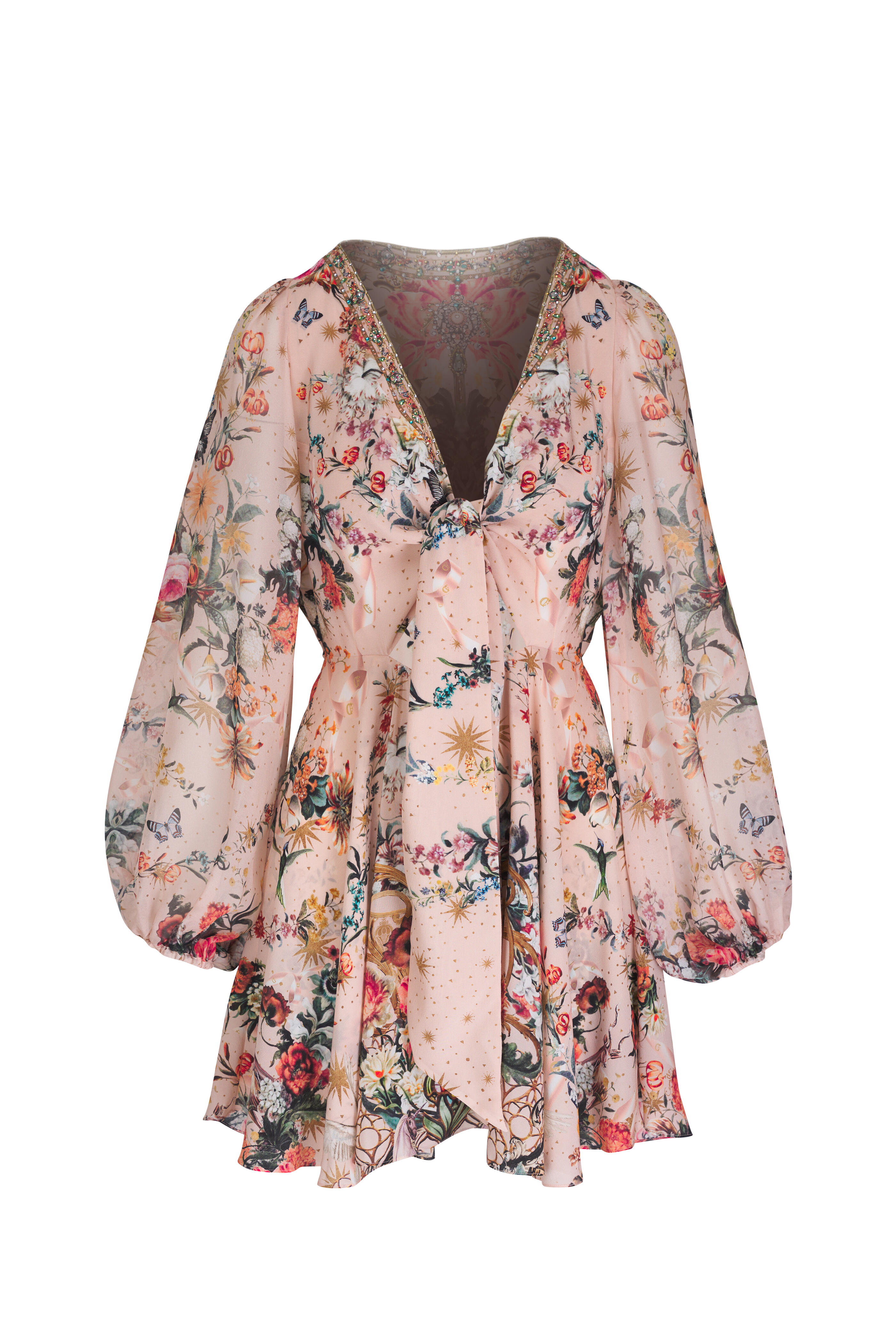 Camilla - Rose Garden Print Short Wrap Tie Dress