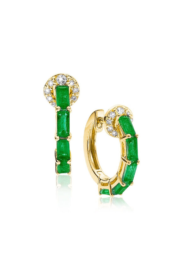 Nam Cho 18k Yellow Gold Diamond and Emerald Hoop Earring - view 1