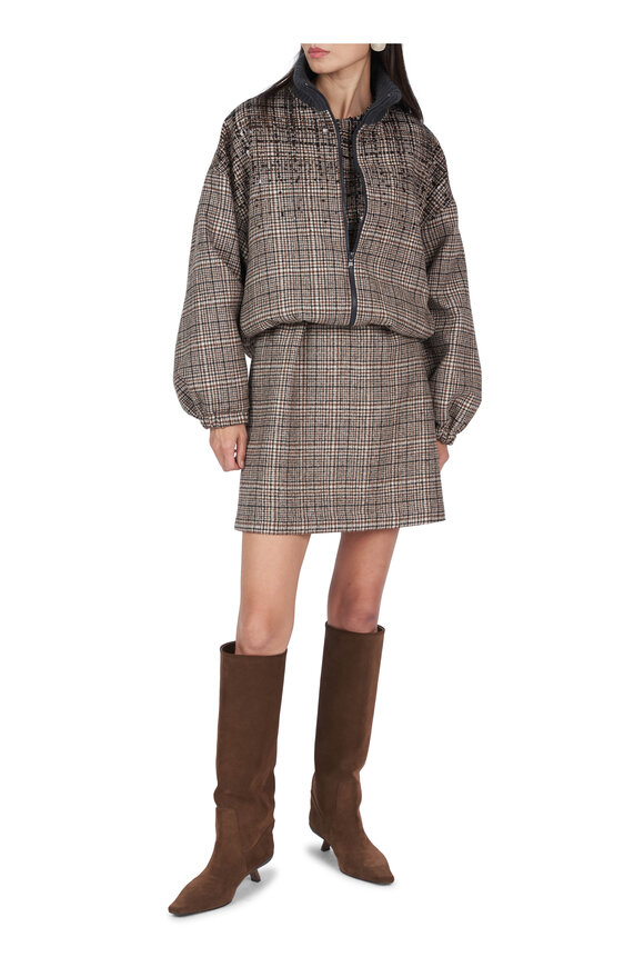 Brunello Cucinelli Brown Check Sequin Detailed Jacket - view 3