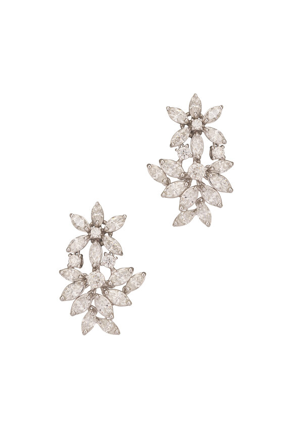 ZYDO 18k White Gold Diamond Double Flower Earrings