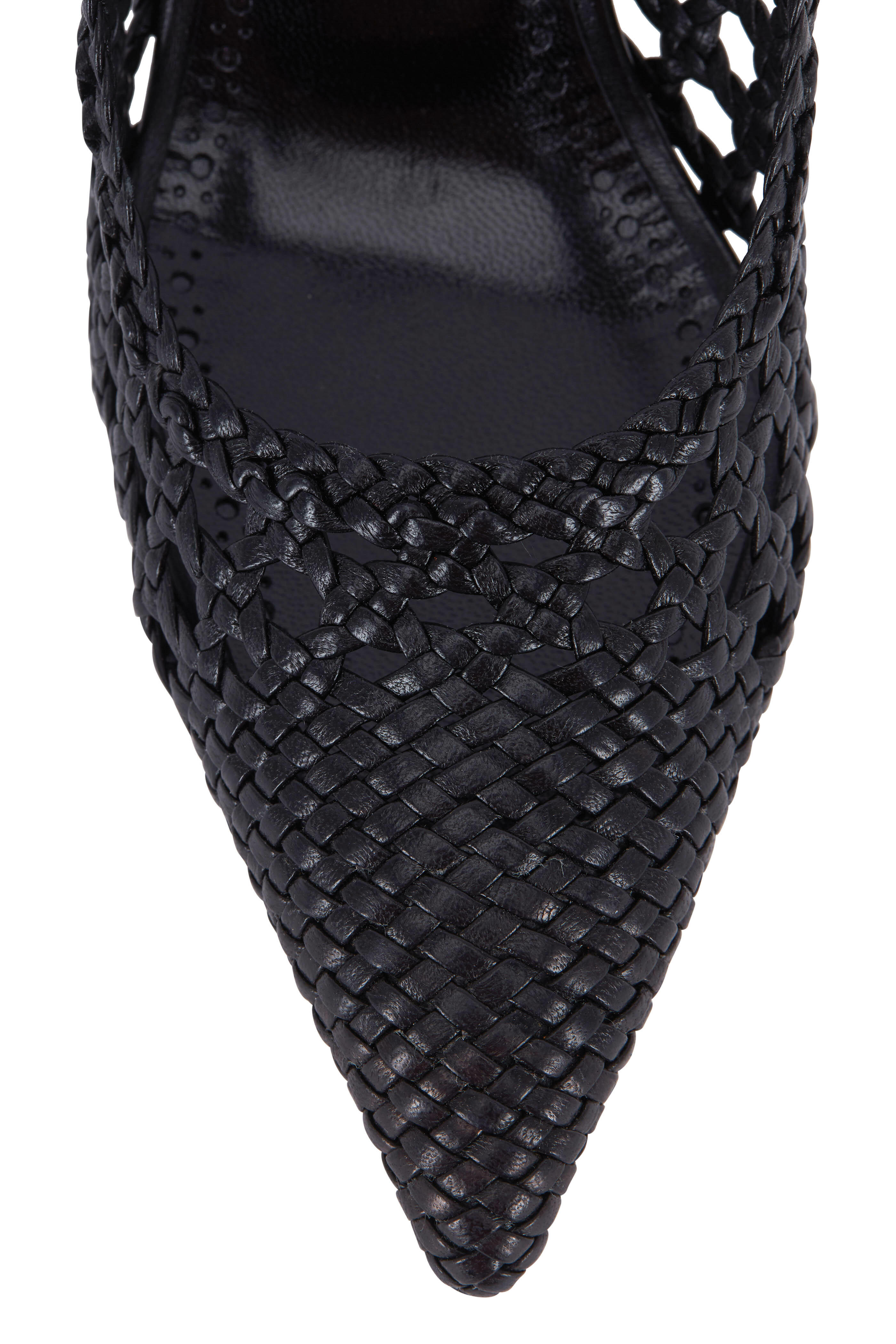 Manolo Blahnik - Baskewusli Black Woven Leather Slingback, 70mm