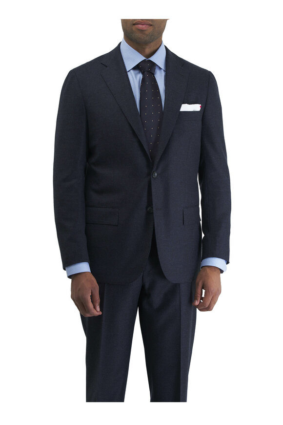 Kiton - Navy Mix Tonal Houndstooth Suit