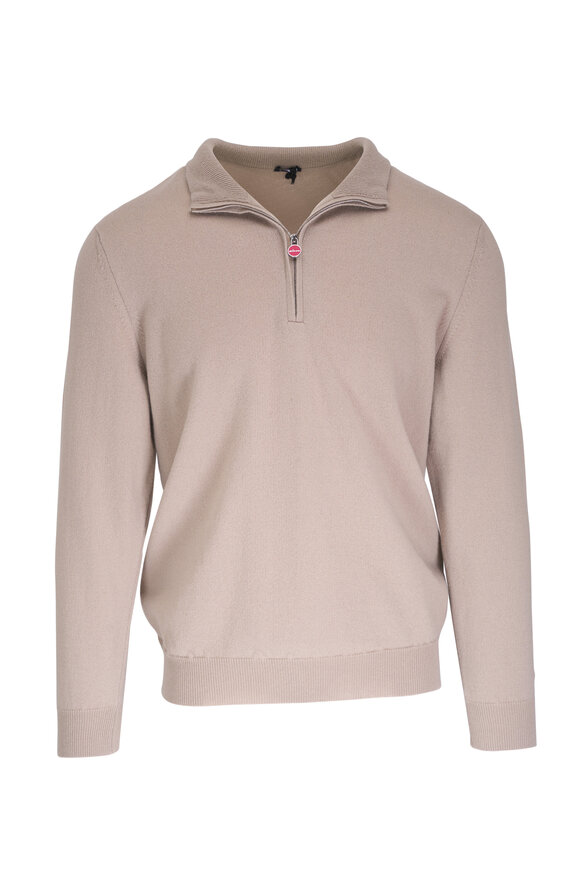 Kiton Cream Cashmere Quarter-Zip Sweater