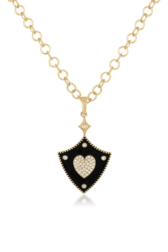 Loriann 14k Yellow Gold Enamel & Diamond Shield Necklace