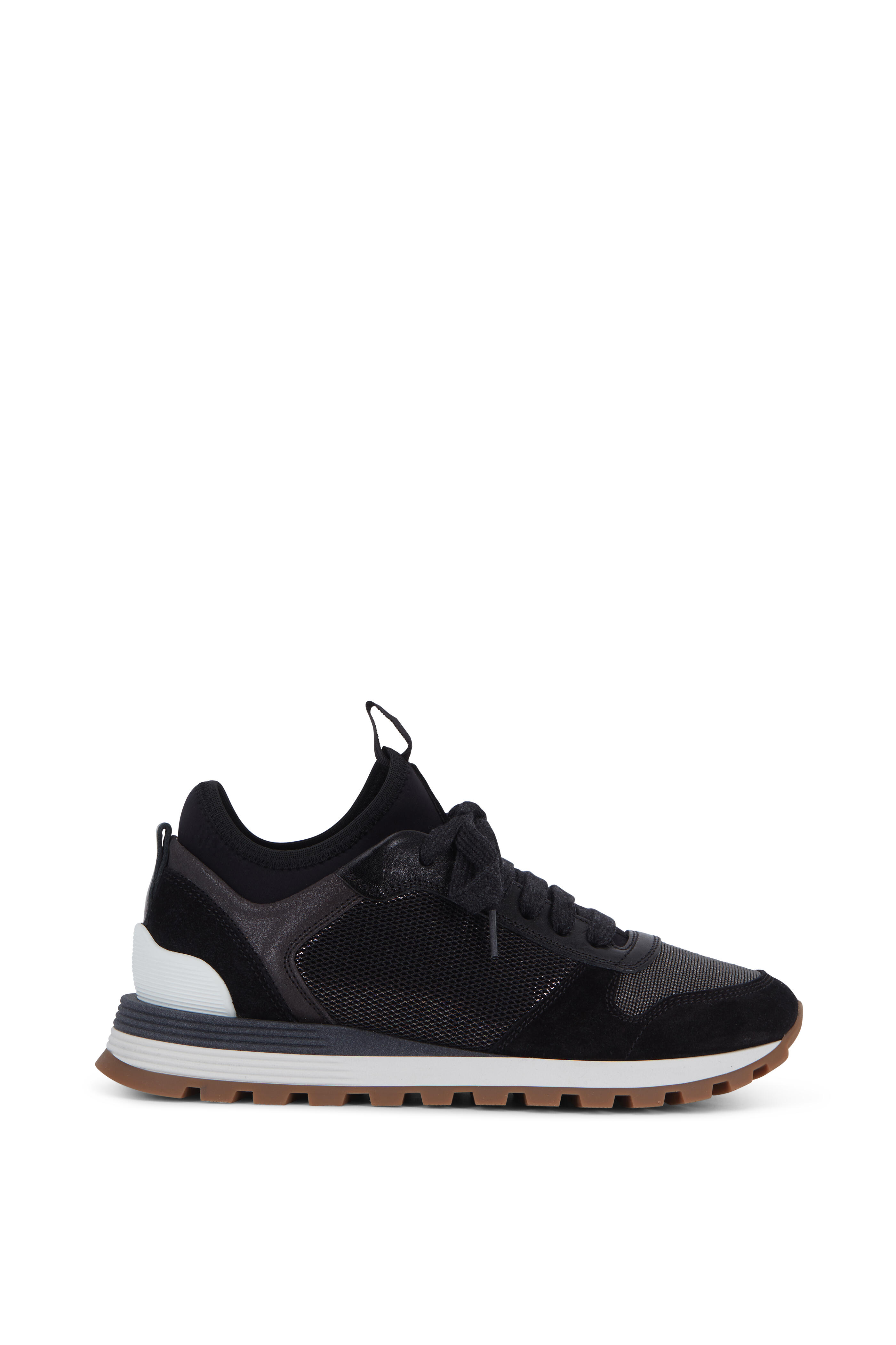 Brunello Cucinelli - Black Leather & Mesh Monili Sock Sneaker