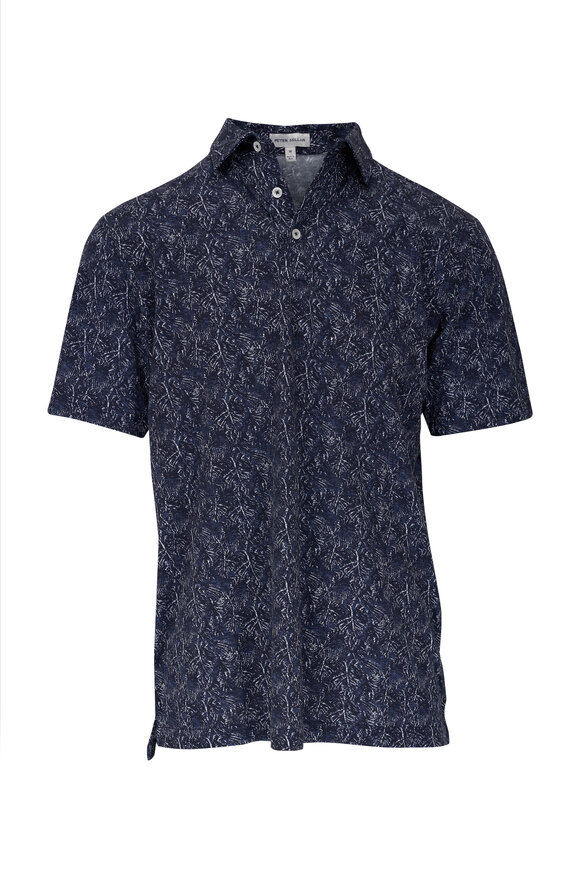 Peter Millar - Navy Blue Palms Printed Cotton Polo