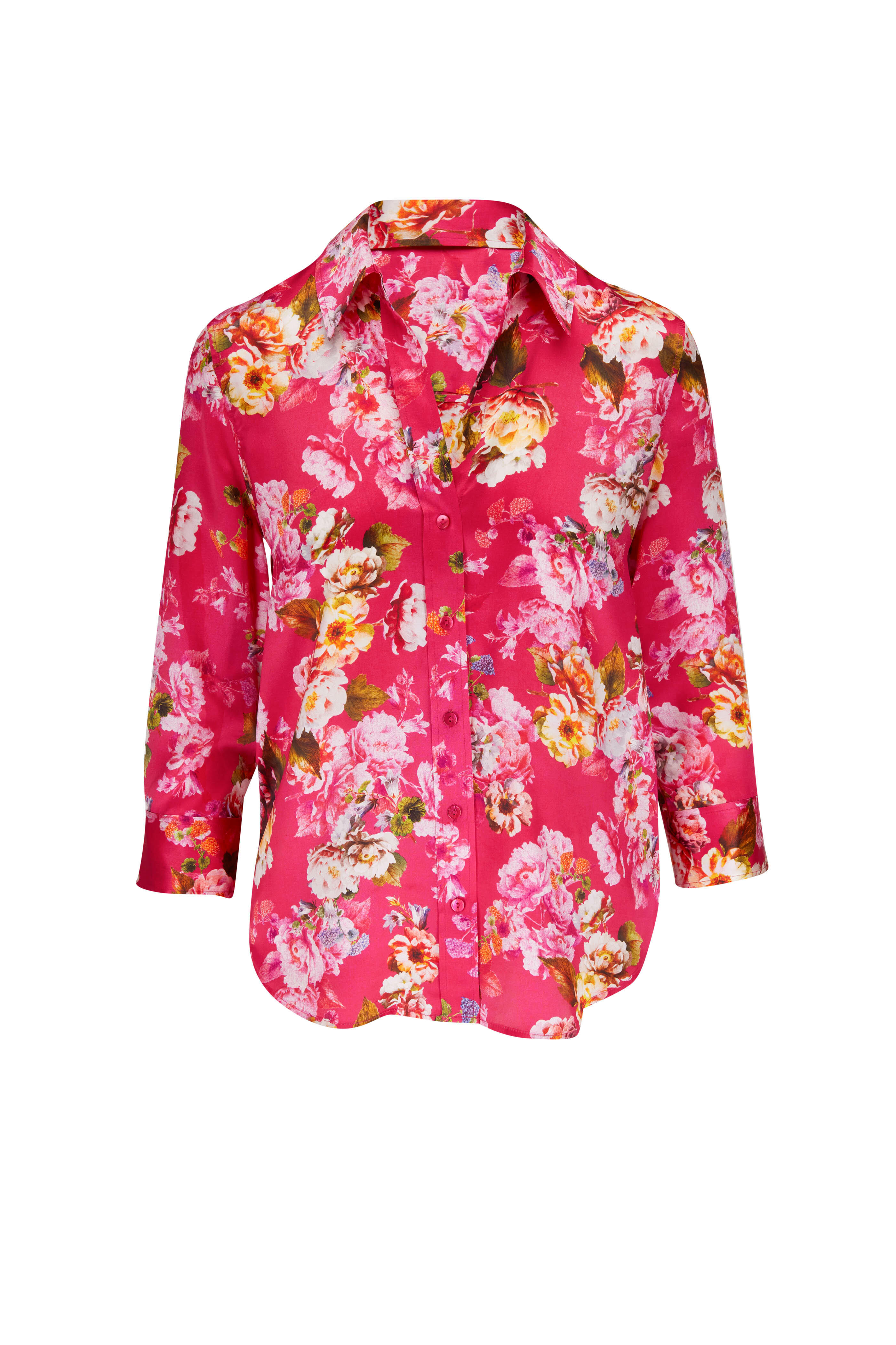 L'Agence - Dani Cabaret Pink Rose Print Silk Blouse