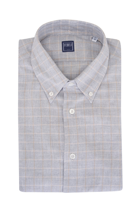 Fedeli Light Gray Windowpane Sport Shirt