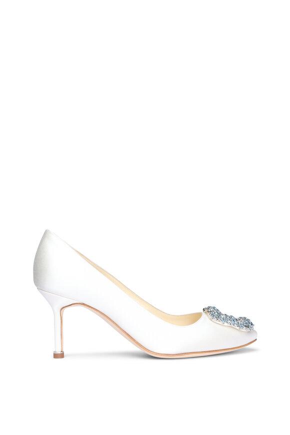 Manolo Blahnik Hangisi Ivory Satin Jewel Buckle Pump, 70mm - view 2
