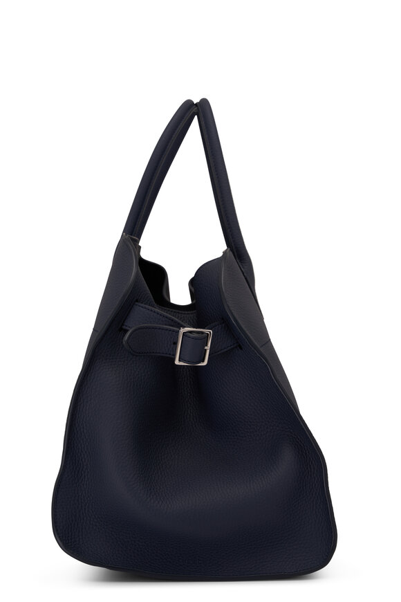 The Row - Soft Margaux 15 Indigo Pebble Leather Bag