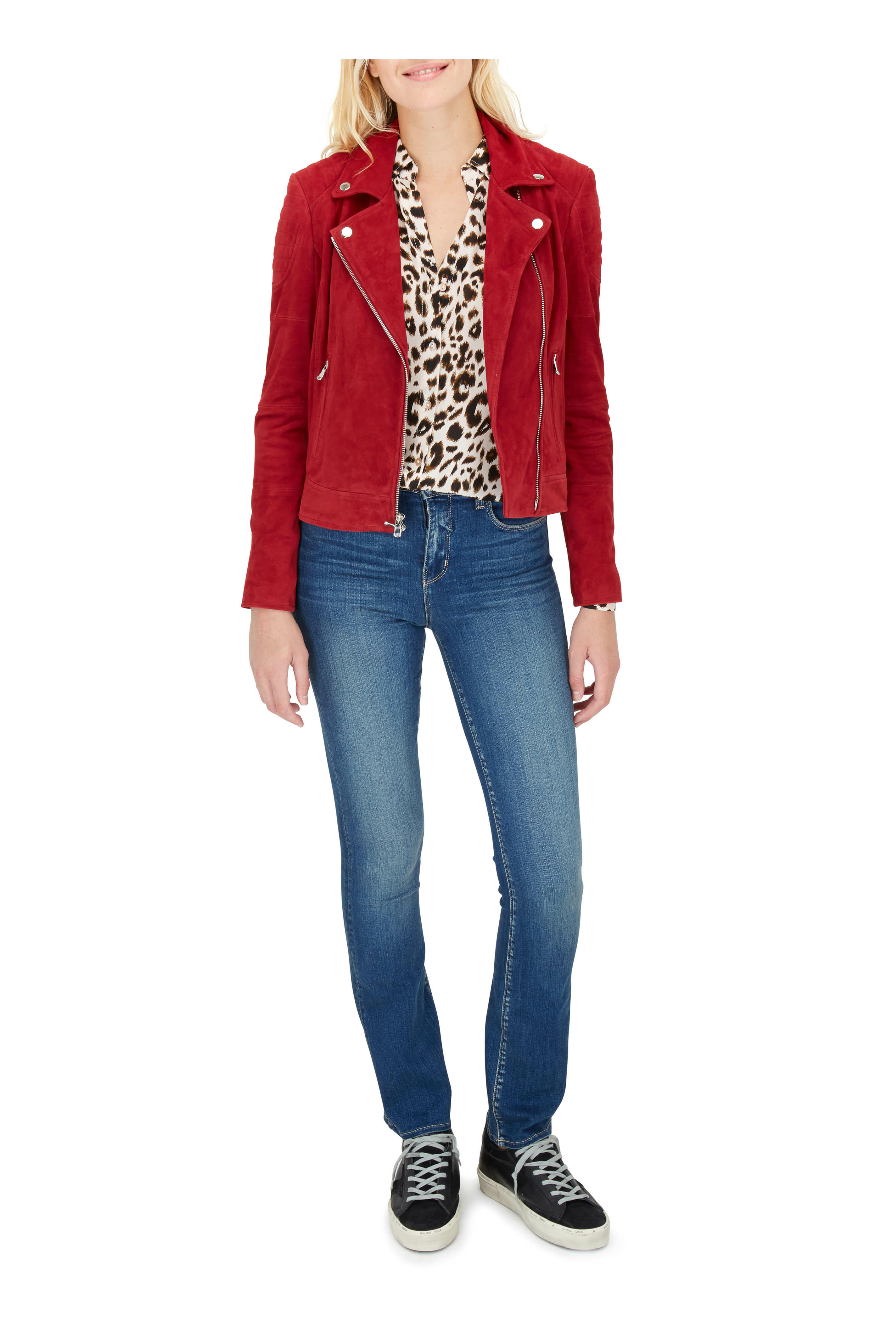 L'Agence - Ryder Roadster Red Suede Moto Jacket