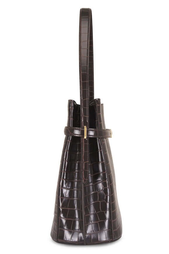 Totême Dark Brown Belted Embossed Bucket Bag - view 5