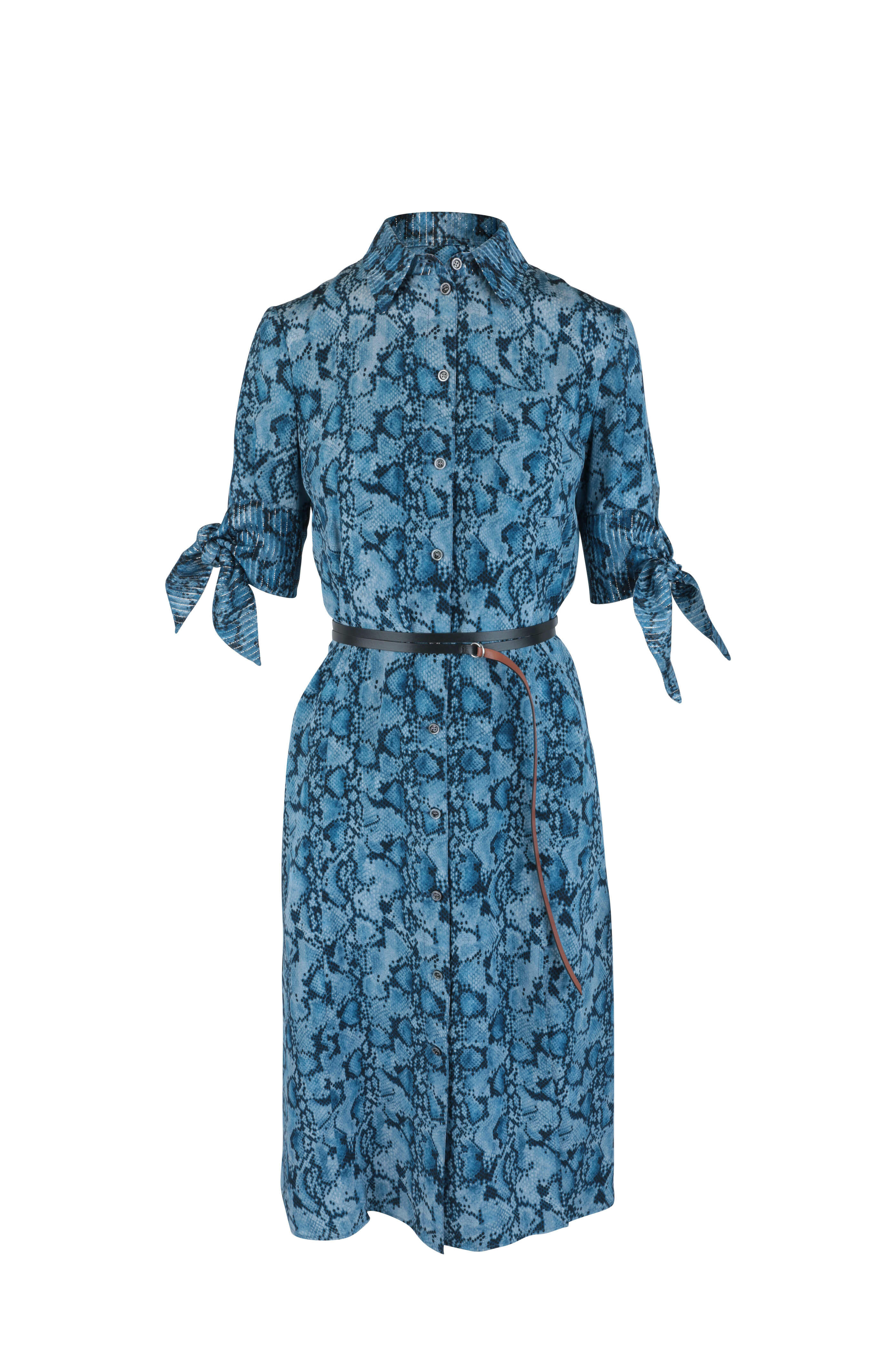 Altuzarra - Blue Snake Print Silk Shirtdress