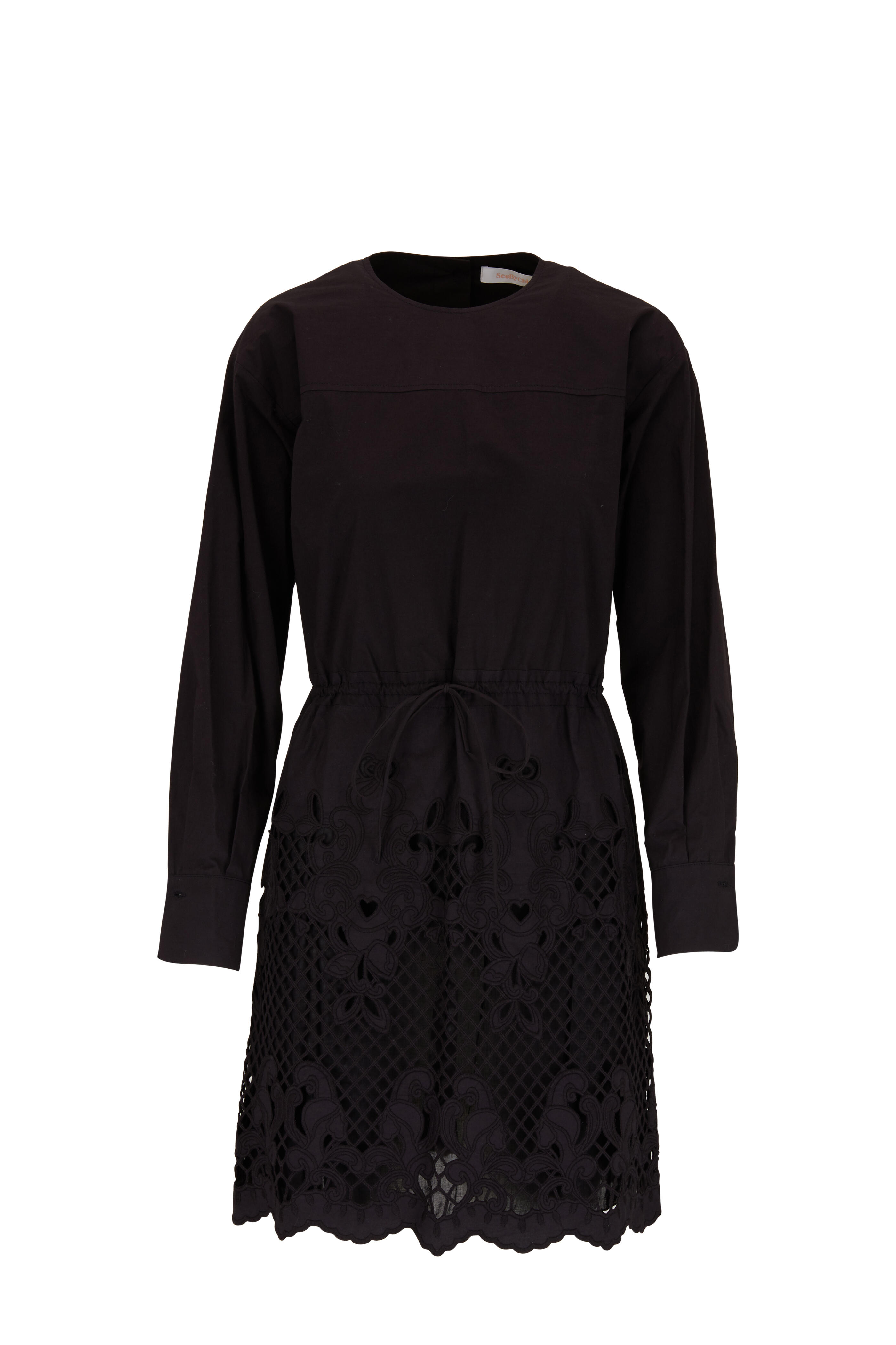 See by Chloé - Black Poplin Eyelet Hem Day Dress